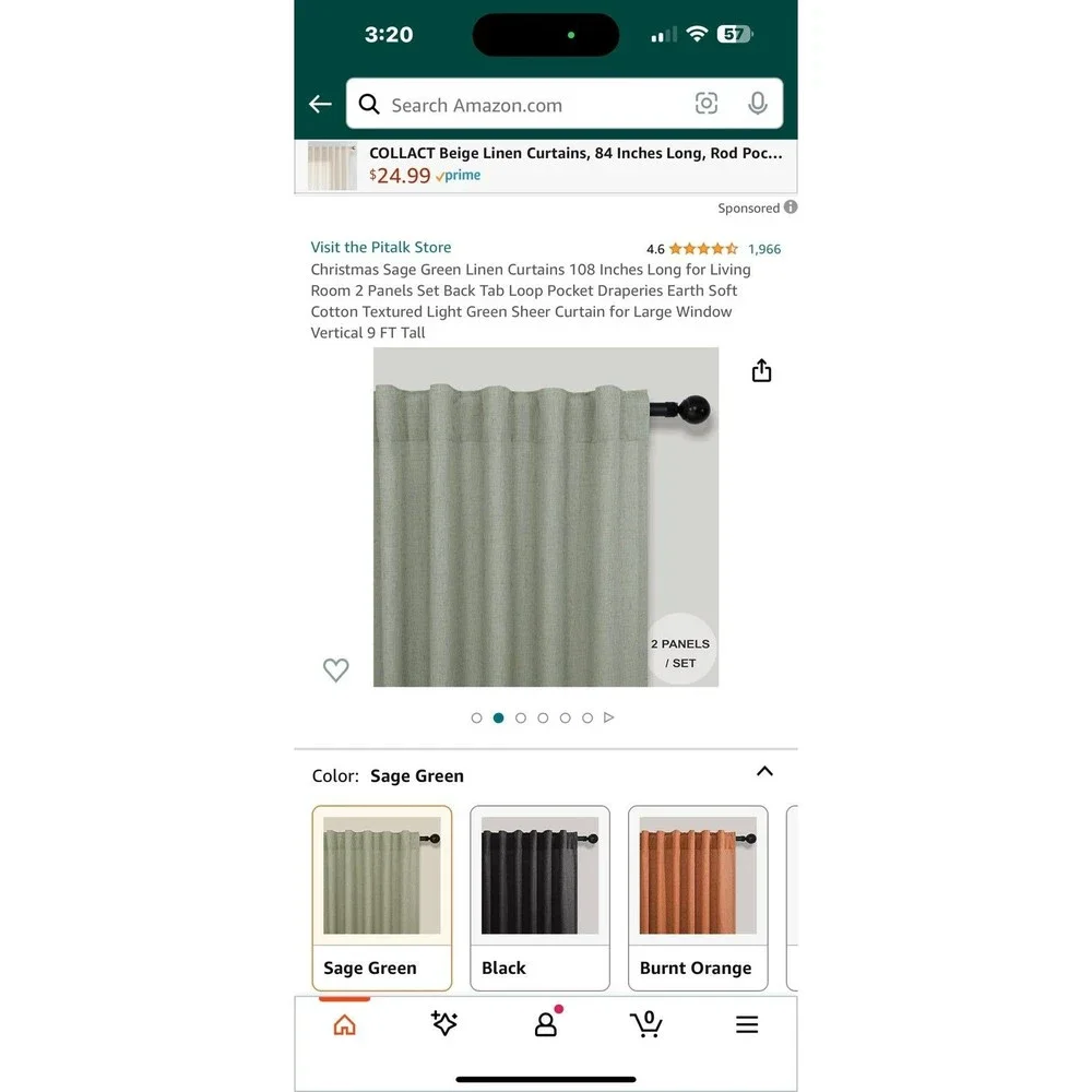 Curtains 52x108 new in package Christmas Sage green